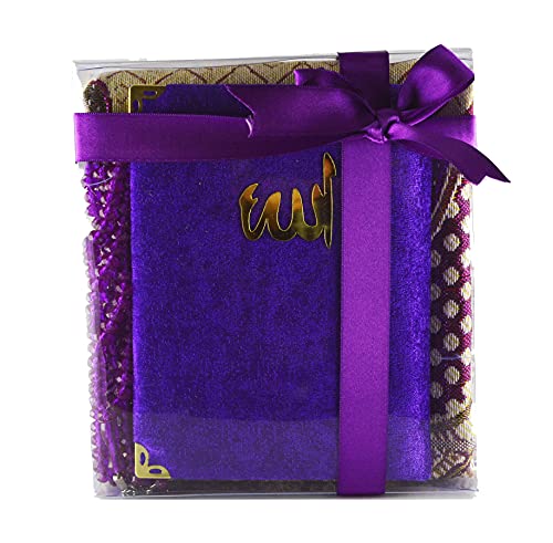 Ramadan24 Geschenkset - Hediye - Koran (Juzu Yasin) | Gebetsteppich | islamische Gebetsperlen | Heilige Geschenke für Muslime (Lila) von Ramadan24