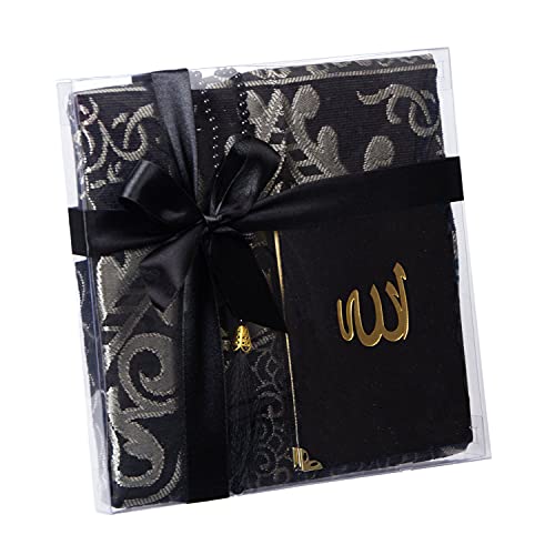 Ramadan24 Geschenkset Koran Gebetsteppich und islamische Gebetsperlen Heilige Geschenke für Muslime Tasbih Sajjad Koran (Schwarz) von Ramadan24