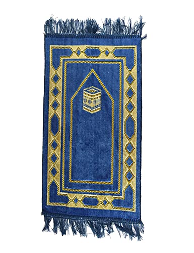 Ramadan24 Kinder Gebetsteppich mit Kaaba Deisgn - Saggada Seccade Namazlik Sejjada Moschee Kind Teppich Islam (Blau) von Ramadan24