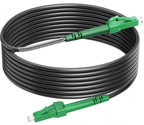 RamboCables 10M Gepanzerte Glasfaser-Kabel LC/APC auf LC/APC, Simplex Singlemode Gepanzerte Glasfaserkabel LC/APC auf LC/APC, 9/125µm OS2 FTTH LWL Patchkabel für den Innen- und Außenbereich, Schwarz von RamboCables