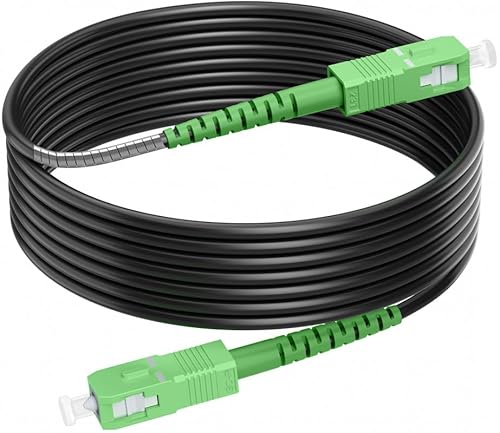 RamboCables 10M Gepanzerte Glasfaser-Kabel SC/APC auf SC/APC, Simplex Singlemode Gepanzerte Glasfaserkabel SC/APC auf SC/APC, 9/125µm OS2 FTTH LWL Patchkabel für den Innen- und Außenbereich, Schwarz von RamboCables