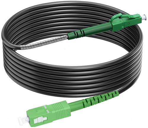 RamboCables 20M Gepanzerte Glasfaser-Kabel LC/APC auf SC/APC, Simplex Singlemode Gepanzerte Glasfaserkabel LC/APC auf SC/APC, 9/125µm OS2 FTTH LWL Patchkabel für den Innen- und Außenbereich, Schwarz von RamboCables