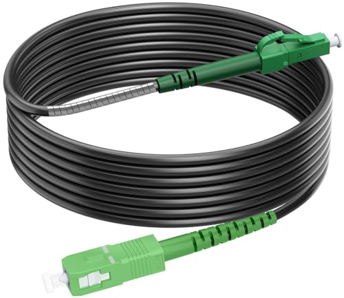 RamboCables 25M Gepanzerte Glasfaser-Kabel LC/APC auf SC/APC, Simplex Singlemode Gepanzerte Glasfaserkabel LC/APC auf SC/APC, 9/125µm OS2 FTTH LWL Patchkabel für den Innen- und Außenbereich, Schwarz von RamboCables