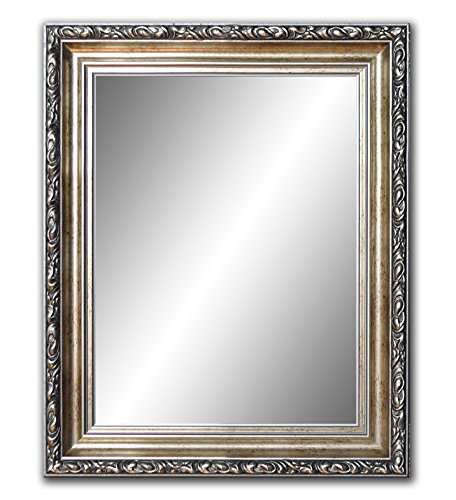 50 cm x 40 cm, Spiegel mit Rahmen, Badezimmerspiegel Antik, Alte Spiegel, Handgefertigte, Stabiler Rückwand, Rahmenleiste: 60 mm breit und 45 mm hoch, Rahmen Farbe: Gold- Silber von Ramix