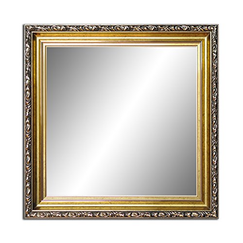 60 x 60cm, Spiegel mit Rahmen, Badezimmerspiegel Antik, Alte Spiegel, Handgefertigte, Stabiler Rückwand, Rahmenleiste: 60 mm breit und 45 mm hoch, Rahmen Farbe: Gold von Ramix