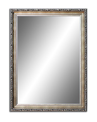 70 cm x 60 cm, Spiegel mit Rahmen, Badezimmerspiegel Antik, Alte Spiegel, Handgefertigte, Stabiler Rückwand, Rahmenleiste: 60 mm breit und 45 mm hoch, Rahmen Farbe: Gold- Silber von Ramix