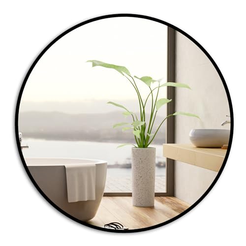 RAMIX Wandspiegel im pulverbeschichtetem Aluminiumrahmen Schwarz Loft Rechteckiger Rund Wohnzimmer Schlafzimmer Badezimmer Ankleidezimmer Flur (Schwarz, K1 - Durchmesser 60cm) von Ramix
