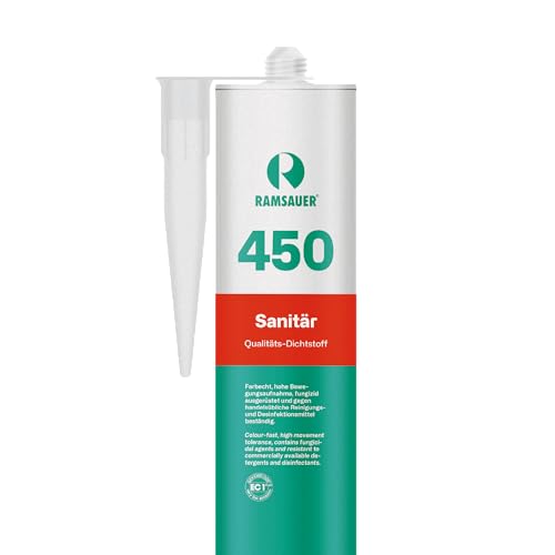 RAMSAUER 450 Sanitär 1K Silikon (Duschgrau) - 310ml Kartusche, ideal für Feuchträume & Nassbereiche, Lebensmittelbereich, leicht verarbeitbar, schnelle Tiefhärtung, optimale Glättbarkeit von Ramsauer