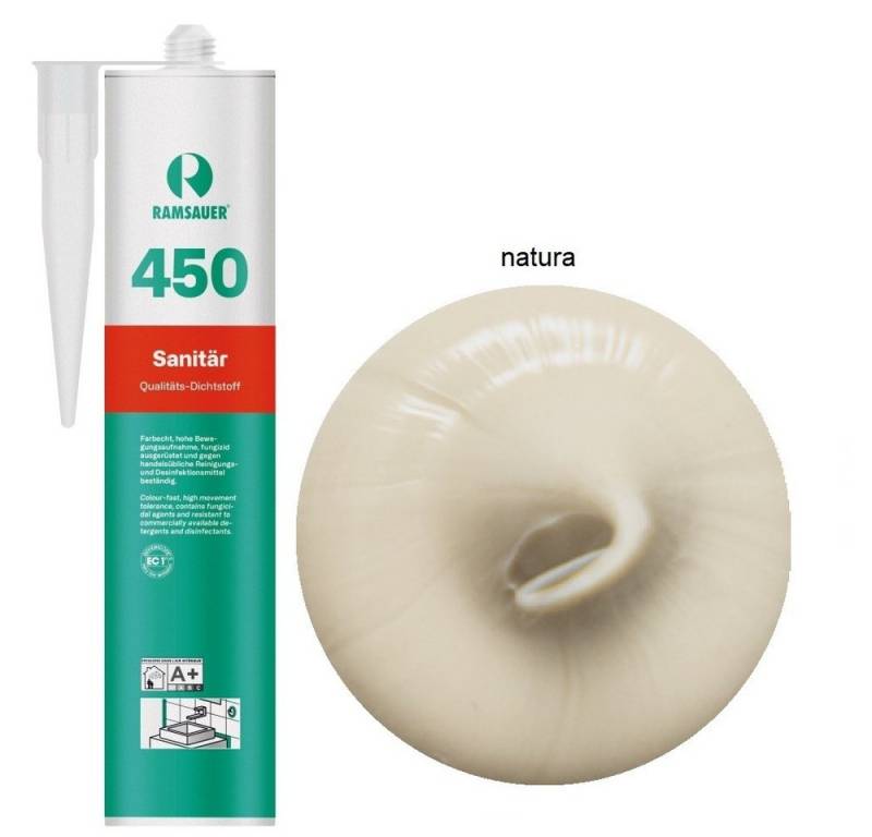 Ramsauer Dichtstoff Ramsauer 450 Sanitär Silicon Fugen Dichtstoff 310ml Kartusche, gebrauchsfertig, chemisch widerstandsfähig, schnellhärtend, UV-beständig, pilzhemmend von Ramsauer
