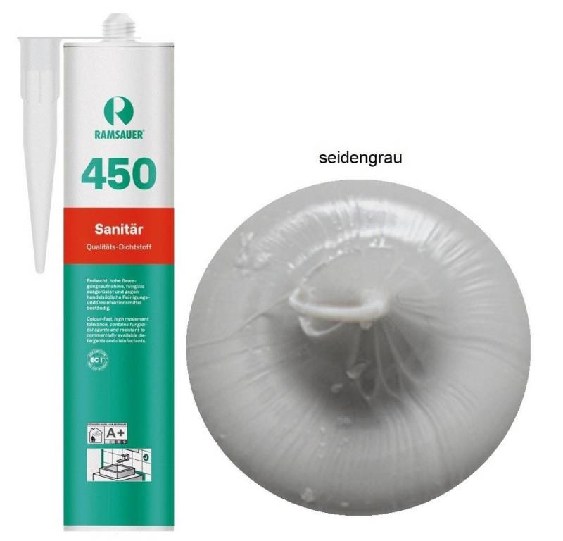 Ramsauer Dichtstoff Ramsauer 450 Sanitär Silicon Fugen Dichtstoff 310ml Kartusche, gebrauchsfertig, chemisch widerstandsfähig, schnellhärtend, UV-beständig, pilzhemmend von Ramsauer