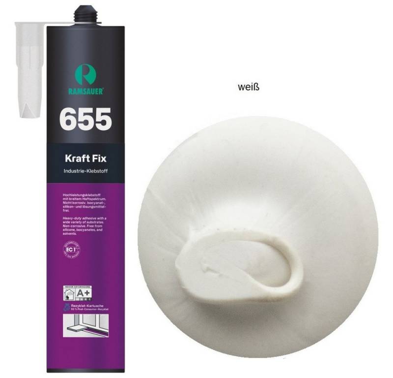 Ramsauer Klebstoff Ramsauer 655 Kraft Fix 1K Hybrid Klebstoff 450g Kartusche weiß, siliconfrei, überstreichbar, geruchlos von Ramsauer