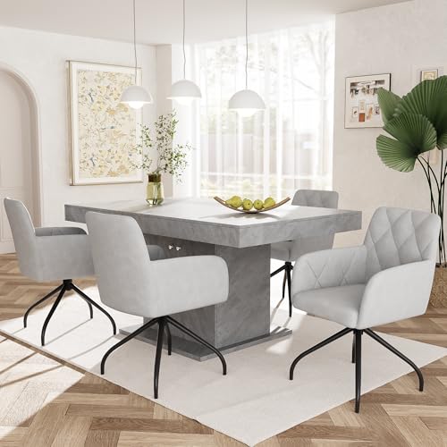 360° Drehbarer Esszimmerstühle mit Rautenmuster,Gepolsterter Sessel mit 4 Metallbeinen,Moderner Lounge-Stuhl,Wohnzimmerstuhl für Shlafzimmer,Arbeitzimmer,Lendenwirbelstütze,Samt (4 er-Set, Grau) von RanRan