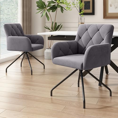 Esszimmerstühle mit Rautenmuster,Gepolsterter Sessel mit 4 Metallbeinen,Moderner Lounge-Stuhl,Wohnzimmerstuhl für Shlafzimmer,Arbeitzimmer und Schreibtisch,Lendenwirbelstütze,Samt (2er Set, Grau) von RanRan