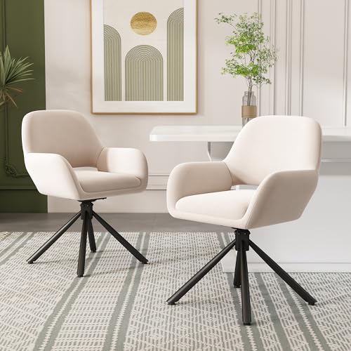 RanRan Drehbar,Samt,Mit Handläufe,Modern und schlicht,Esszimmerstuhl,Ohne Esstisch,Beige (2er-Set) von RanRan
