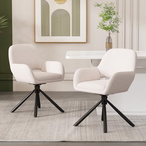 RanRan Drehbar,Sherpa-Stoff,Mit Handläufe,Modern und schlicht,Esszimmerstuhl,Weiss (2er-Set) von RanRan