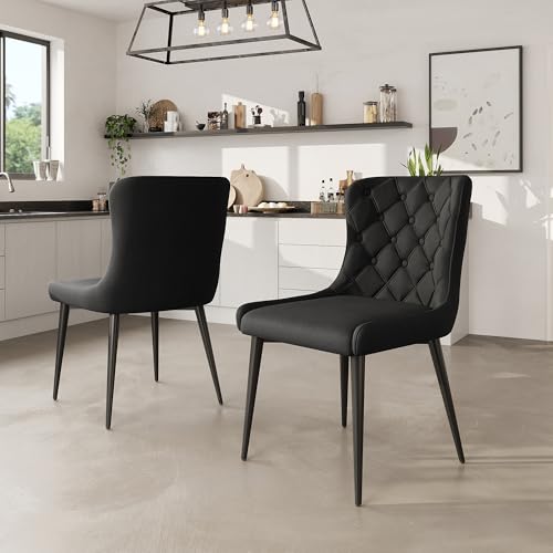 RanRan Esszimmerstühle mit Rückenlehne(2 st), Küchenstuhl mit Samtbezug Polsterstuhl aus Metall,Ergonomischer Stuhl,Schwarze Stuhlbeine aus Eisen,Schwarze von RanRan