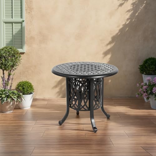 RanRan Outdoor Aluminum Table with Ice Bucket, Aluminum End Table with Adjustable Footpads, Outdoor Small von RanRan
