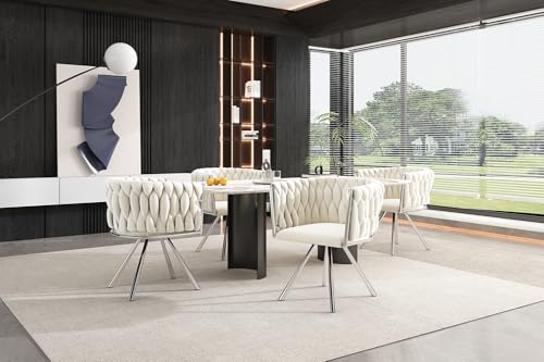 RanRan Samt-Esszimmerstuhl, 4er Set, einzelner Heller Luxus-Wohnzimmer-Schlafzimmer-Drehstuhl, Freizeit-Drehstuhl mit Vier Stützbeinen aus Metall,beige+Silber RanRan Samt-Esszimmerstuhl, 4er Set, einzelner Heller Luxus-Wohnzimmer-Schlafzimmer-Drehstuhl, Freizeit-Drehstuhl mit Vier Stützbeinen aus Metall,beige+Silber von RanRan