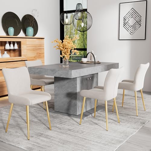 RanRan Samt-Esszimmerstuhl,luxuriös, Wohnzimmer, Schlafzimmer, Lounge-Stuhl mit Vier Goldene Metallstützbeinen, Lendenwirbelstütze (2 er-Set, Beige+Gold) von RanRan