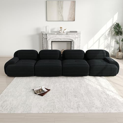 RanRan Soft Corduroy 4-Seater Sofa 32D High-Elastic Cushion Pet-Friendly Ergonomic Vacuum-Packed Free Combination No Assembly Bedroom Office Black von RanRan