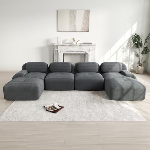 RanRan U-Sofa Grey Modulares ohne Montage atmungsaktiver Cordstoff 32D hochelastische Polsterung extra-breite Armlehnen haustierfreundlich und ergonomisch für Wohnzimmer und Schlafzimmer von RanRan