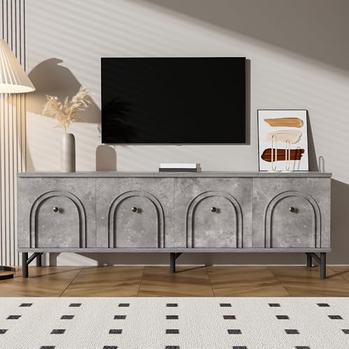 TV-Board Grau 160 cm – Modernes 4-türiges Design, Soft-Close-Scharniere – Perfekt für Wohnzimmer und Entertainment-Bereich von RanRan