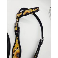Sunflower - One Ear Hand Geschnitzte Und Handbemalte Lederleder Trense- Westernkopfstücke- Qualitäts Leder Pferde Tack von RanchHandStore