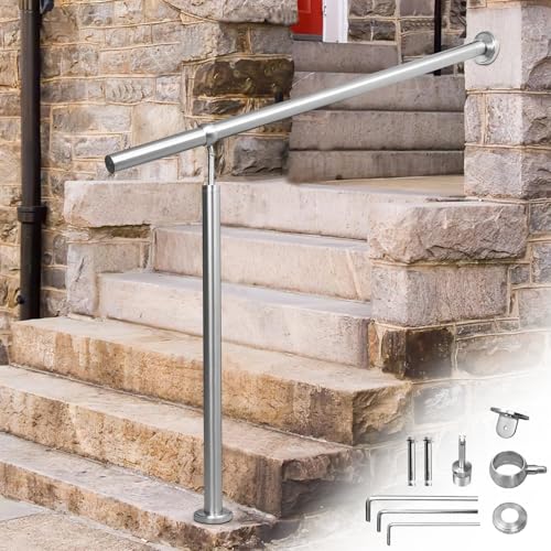 Randaco 120CM Edelstahl Eingangsgeländer Handlauf Geländer Treppengeländer für Drinnen und Drauße, Wandhandlauf Seitliche Montage Winkel Einstellbar von Randaco