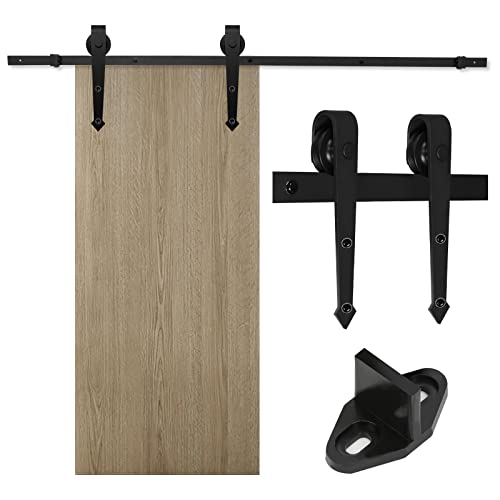 Randaco 200cm/6.6FT Schiebetürbeschlag Set, Schiebetürsystem mit einer Tragfähigkeit von 150kg, Schiebetür Schiene in dunkler Farbe für eine einzelne Holztür（Pfeilförmig） von Randaco