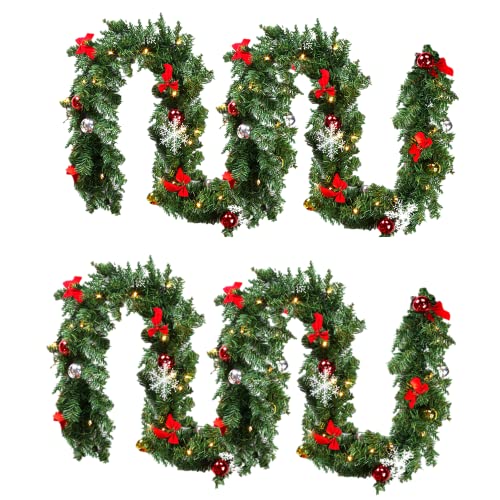 Randaco 2er Tannengirlande mit 100 LEDs Weihnachtsgirlande Künstlich 5m Weihnachtskranz inkl. Deko Beleuchtete Kränze Weihnachtsdeko für Innen Außen Verwendbar von Randaco