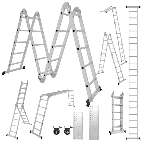 Randaco 4x5 Mehrzweckleiter 582cm 7 in 1 Alu Leiter Multifunktionsleiter Vielzweckleiter Klappleiter Haushaltsleiter Arbeitsleiter Anlegeleiter Steigleiter Arbeitsbühne von Randaco