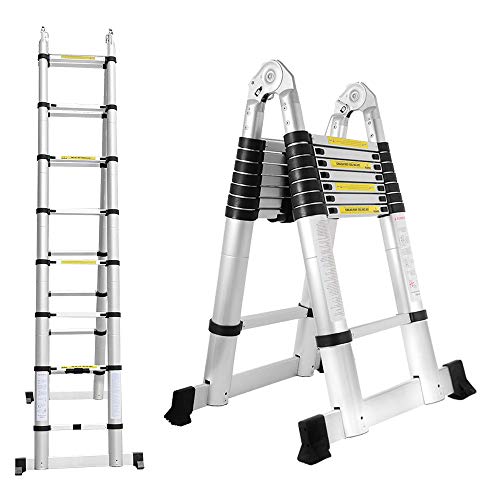 Randaco 5M Teleskopleiter Klappleiter Aluminium, Mehrzweckleiter Teleskopleiter Ausziehbar Leiter Klappleiter Anti-Rutsch Stufen Multifunktionsleiter Trittleiter 150KG Belastbarkeit ‎Silber von Randaco