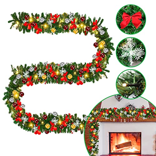 Randaco 5m Weihnachtsgirlande mit 100 LEDs Tannengirlande Künstlich inkl. Deko Weihnachtskranz 8 Modus Lichterkette Weihnachtsdeko für Innen und Außen von Randaco