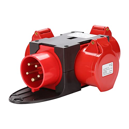 Randaco Adapter Stromverteiler 3 x CEE 400V/16A 5 Polig CEE-Steckdose IP44 Spritzwassergeschützt Mit Sicherheitsklappdeckeln Für Baustelle von Randaco