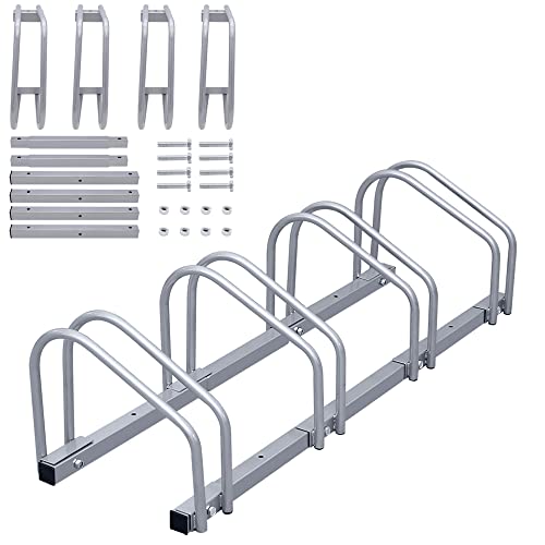 Randaco Fahrradständer für 4 Fahrräder, Fahrradhalterung auf dem Boden, Aufstellständer für Fahrradaufhängung, Fahrradhalter aus Metall, Bodenständer, draußen Mehrfachständer für Mountainbikes von Randaco