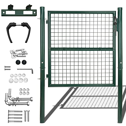 Randaco Gartentor aus verzinktem Stahl, 150x100cm Grün Zauntür Hoftor Gartenpforte inkl. Schloss, Türklinke, und 3 Schlüsseln, Gartentor Zauntür Metall Hoftür Gartenpforte Gartenzaun von Randaco