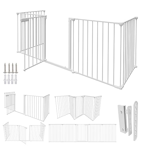 Randaco Kaminschutzgitter mit Tür 310cm,Baby Absperrgitter Metall Ofenschutzgitter Kamingitter,Tierschutzgitter Kinderschutzgitte inkl 5 Elemente (je 75x65cm)-Weiß von Randaco