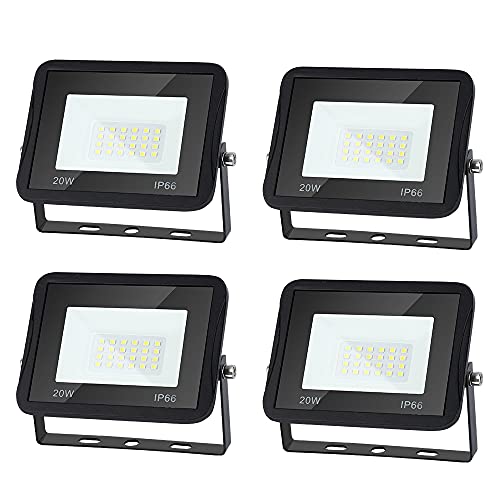 Randaco LED Strahler Außen 20W Warmweiß, 4 Stück 1700LM Aussenstrahler IP66 Wasserdicht Außenstrahler LED Fluter 3000K Aussenlampe für Hinterhof, Auffahrt, Türen, Garage, Flur, Garten von Randaco