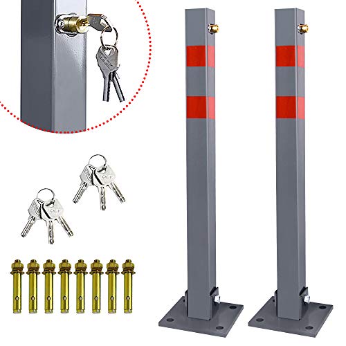 Randaco Parkpfosten Parkplatzsperre 3 Schlüssel Sperrpfosten klappbar Stahl Robust Standfuß Stabil Park Poller Set, 2 Stück von Randaco