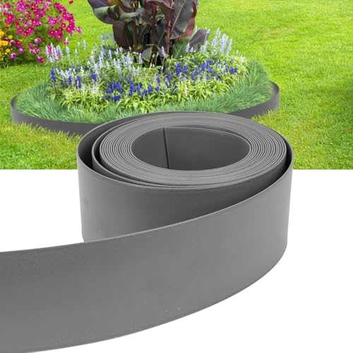 Randaco Rasenkante Kunststoff Flexible Mähkante Grau 20 m (100/2 mm), Beeteinfassung aus 100% recyceltem Plastik von Randaco