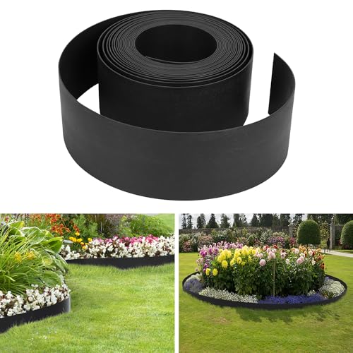 Randaco Rasenkante Kunststoff Schwarz Länge 10 m, Höhe 12.5 cm, Gartenumrandung Robustes, Durchwachsen von Rasen Beeteinfassung von Randaco