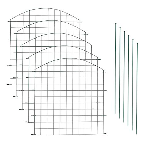 Randaco Teichzaun Set, 5x Teichzaun Steckzaun mit 11 Zaunelemente-5 Zaunelemente 6 Befestigungsstäben, Länge 3,75 m Oberbogen Metallzaun Grün von Randaco