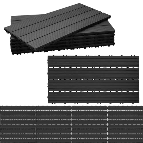 Randaco WPC Terrassenfliesen, 30x60cm 18er Set für 3m² Holzoptik Kunststoff Fliesen Klickfliesen Balkonfliesen mit Drainage, für Garten, Terrasse, leicht zu verlegen, Anthrazit von Randaco