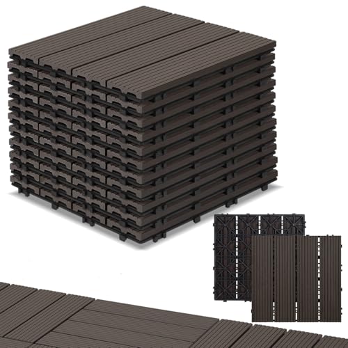 Randaco WPC Terrassenfliesen, 55er Set für 5m² 30x30cm WPC Fliesen Balkonfliesen Terrasse mit Drainage und Klicksystem, Leicht zu verlegen, Wasserfest und Rutschfest, Coffee von Randaco