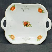 Antike R&s Transferware Quadrat Blumen Rosen Schale Mit Griffen Made in Germany von Randomness4sale