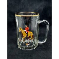 Vintage Fuchs Jäger Pint Glas Pferd Fuchshunde Goldrand Klarglas Barware 1968 von Randomness4sale