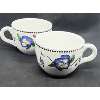Vintage Keramik Tasse 2Er Set Blumen Marienkäfer 20 Oz von Randomness4sale