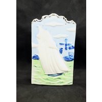 Vintage Segelboot Schiff Stift Stifthalter Handbemalt Keramik Made in Japan von Randomness4sale