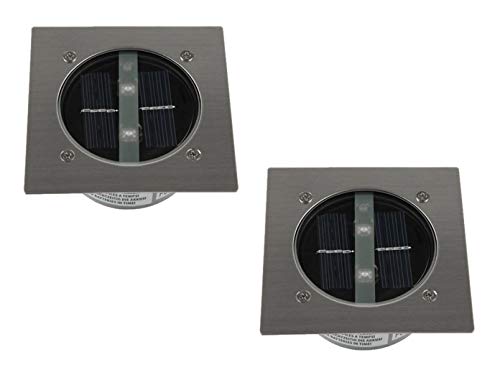 2er SET moderner Solar LED Bodeneinbaustrahler 4-eckig in Edelstahl / Glas für Außen von Ranex