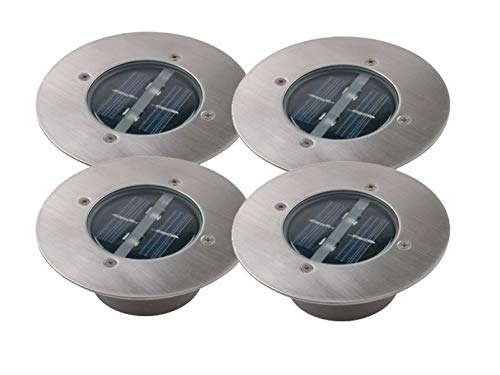 4er SET moderner Solar LED Bodeneinbaustrahler rund in Edelstahl/Glas für Außenbereich von Ranex